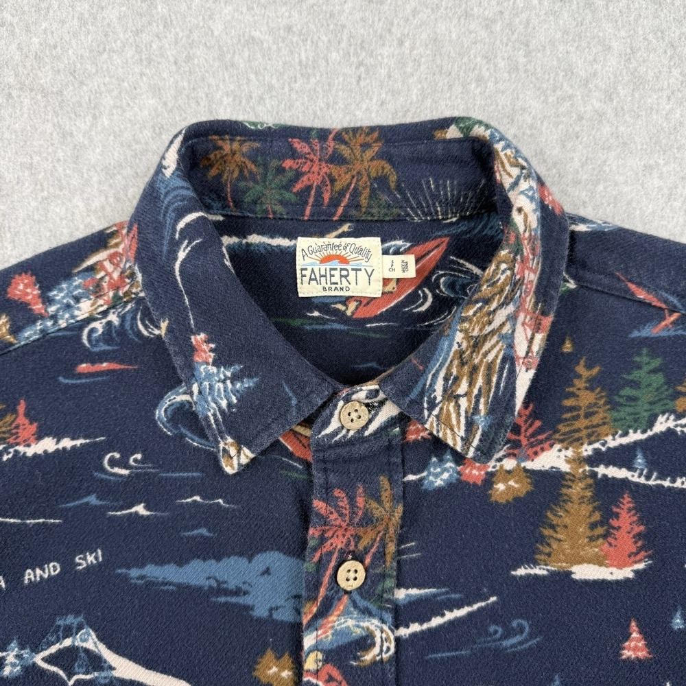 Faherty Shirt Mens Small‎ Blue Super Brushed Flannel Sea To Ski Print Button Up - Picture 3 of 12